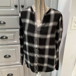 Calvin Kline Jeans Black and White Plaid Button Down Flannel Shirt Size S